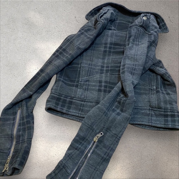!! SOLD DO NOT BUY !!American Eagle Outfitters Dark Grey Plaid Moto Biker Jacket - Picture 3 of 7